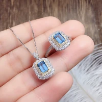 blue topaz gemstone bridal jewelry sets for women 925 sterling silver ring pendant necklace women wedding engagement jewelry