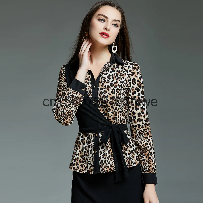 

Женская рубашка с леопардовым принтом, осенне-Весенняя рубашка с длинным рукавом, большие размеры, 2021