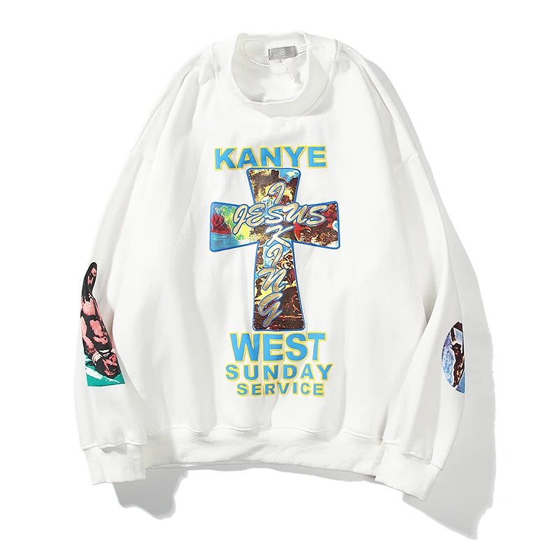 Флисовый Свитшот Kanye West Sunday сервиз Толстовка Оверсайз с круглым вырезом для