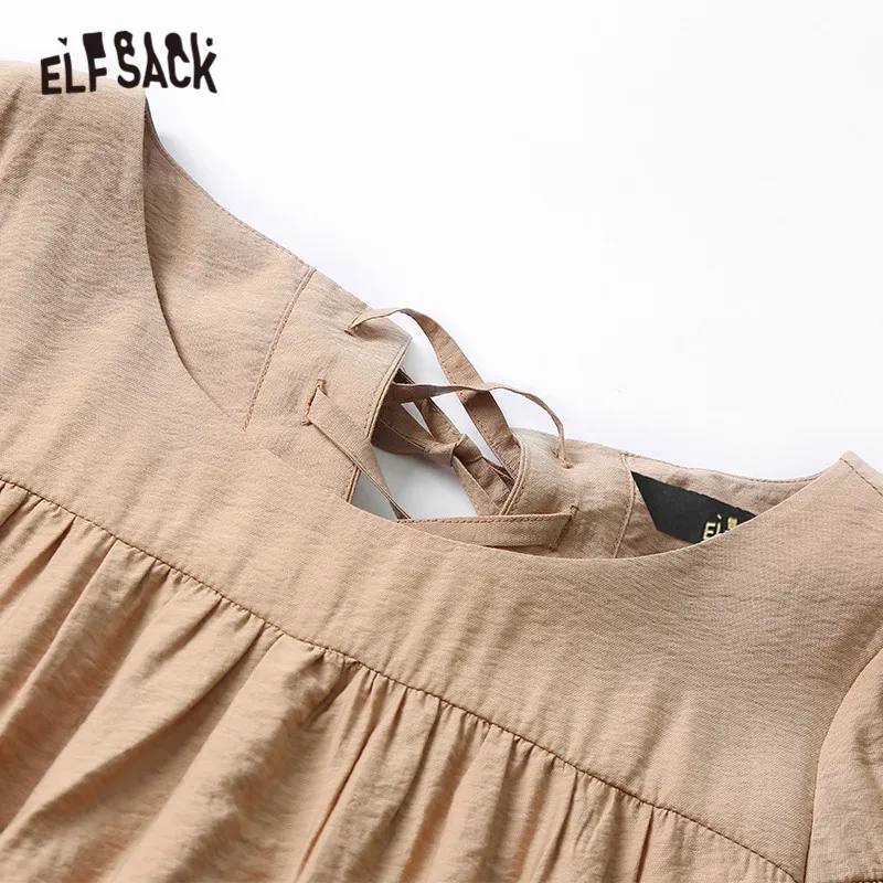 ELFSACK, зеленое однотонное Повседневное платье с оборками для женщин, осень, цвета хаки, с воланами, с рукавами, праздничные женские платья
