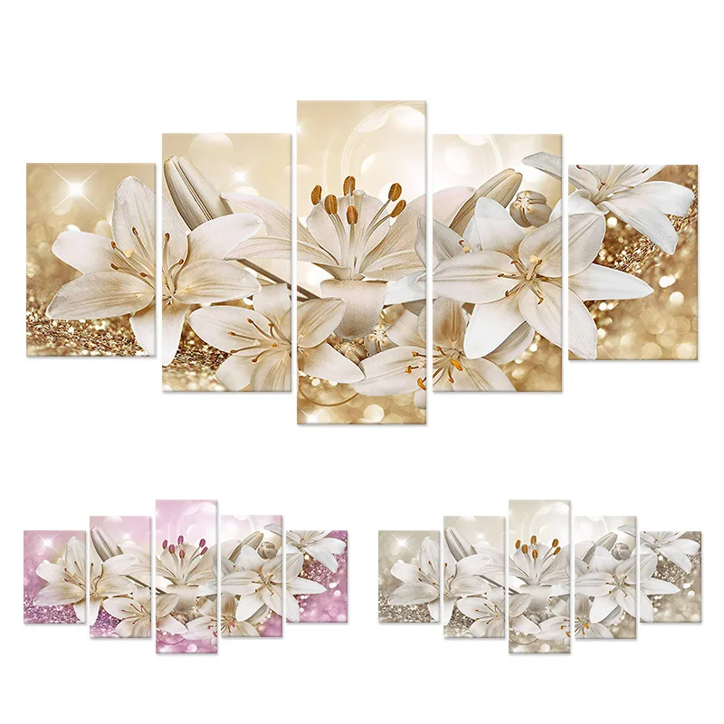 

5pcs Golden Lily Flower Modern Minimalist Painting Core HD Inkjet Decorative Painting Frameless Painting Core