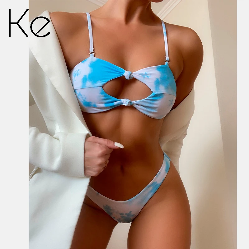 

KE 2021 new European American bikini solid color steel plate gathering female split swimsuit sexy crystal diamond swimsuit