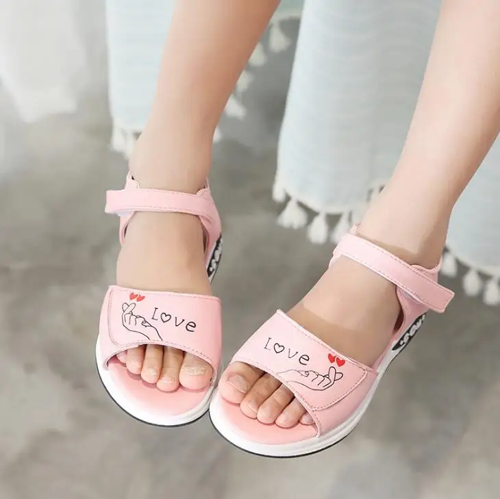 2020 Fashion Kids Summer Shoes Little Girls Sandals Big Children Princess Letter 3 4 5 6 7 8 9 10 11 12 Year Old | Детская одежда и