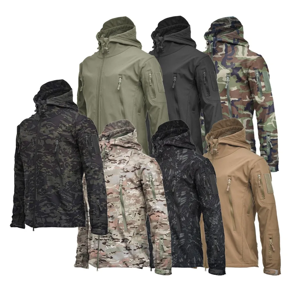 

Oversize Waterproof Soft Shell Men Camouflage Outdoor Jackets Breathable Double Layer Warm Coat Field Army Military Windbreaker