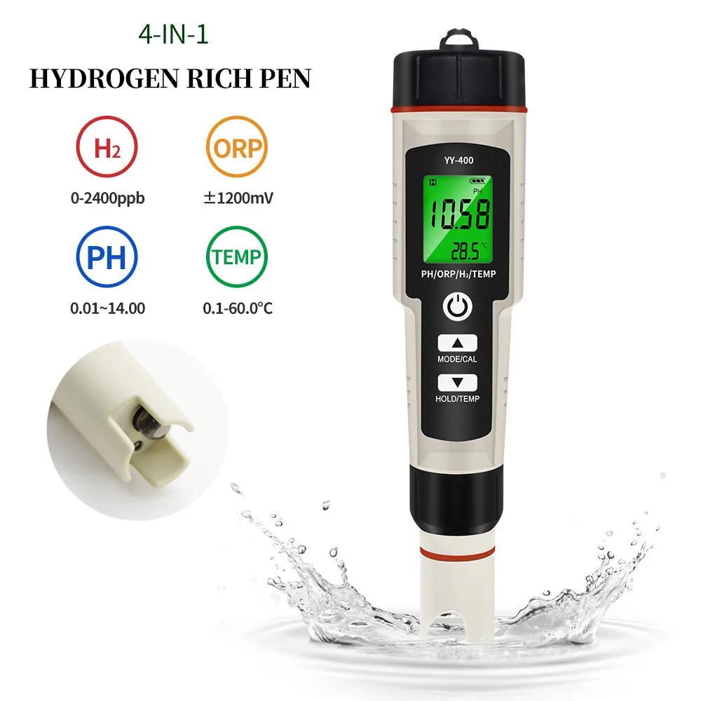 

4-in-1 pH/H2/TEMP/ORP Tester Digital Hydrogen Ion Concentration Meter Water Quality Monitor for Aquarium Swimming Pool