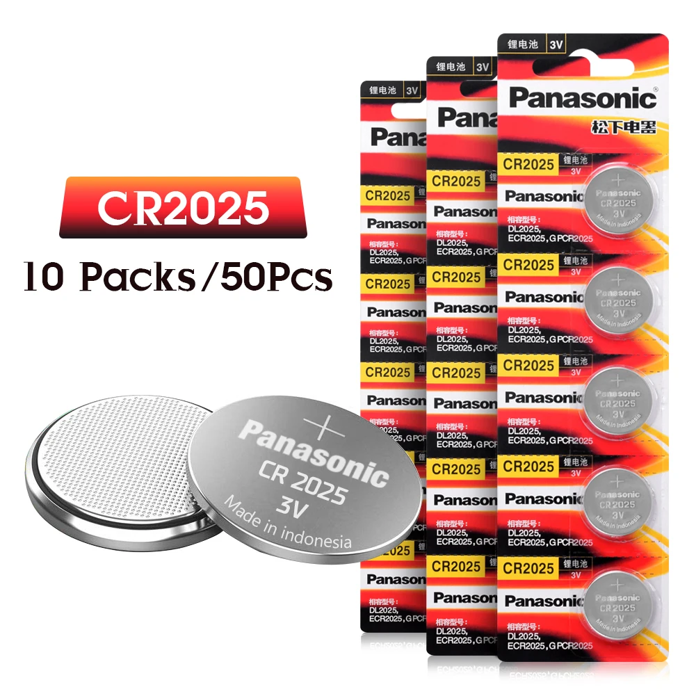 

PANASONIC 50Pcs CR2025 3V Button Coin Cell Lithium Battery LM2025 BR2025 DL2025 KCR2025 Watch Remote Disposable Batteries
