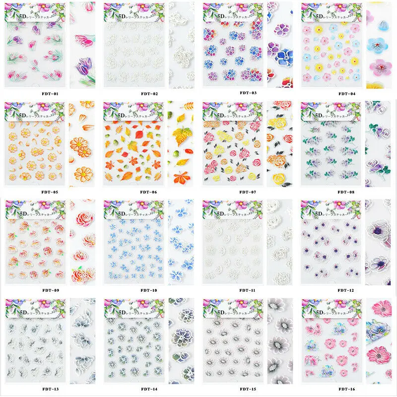 1 лист 3D наклеек для ногтей акриловая гравировка бабочка/цветок/Листья рельефные