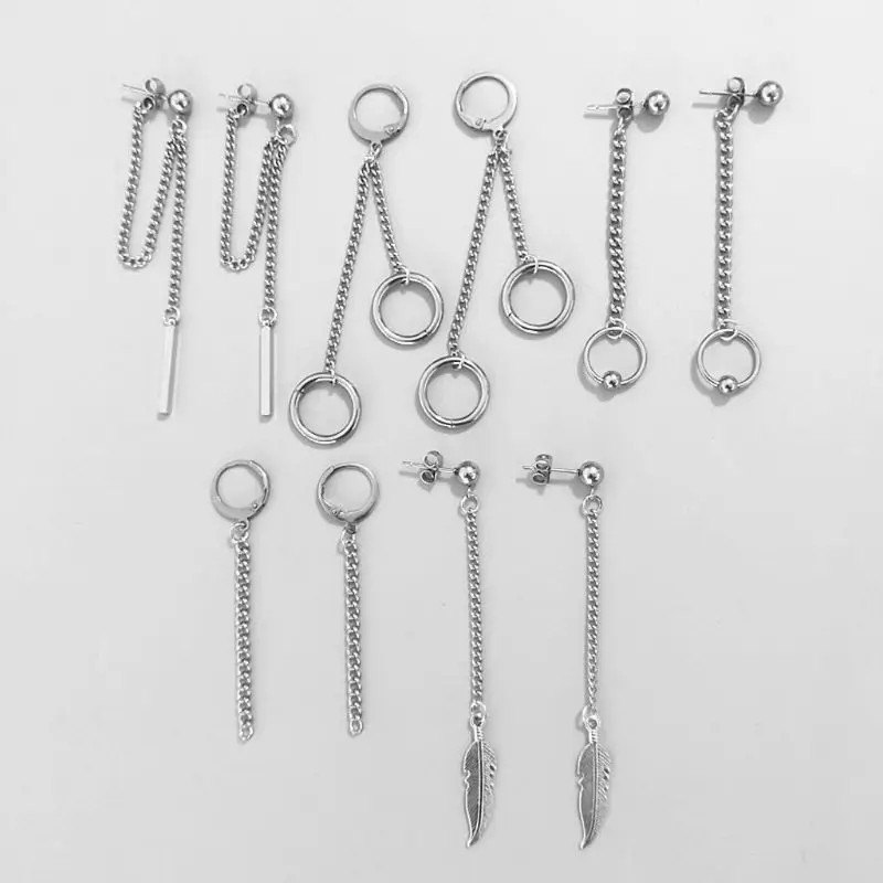 

Висячие серьги KPOP для мальчиков, 5 пар, из титановой стали, в стиле хип-хоп, с кисточками, корейские украшения