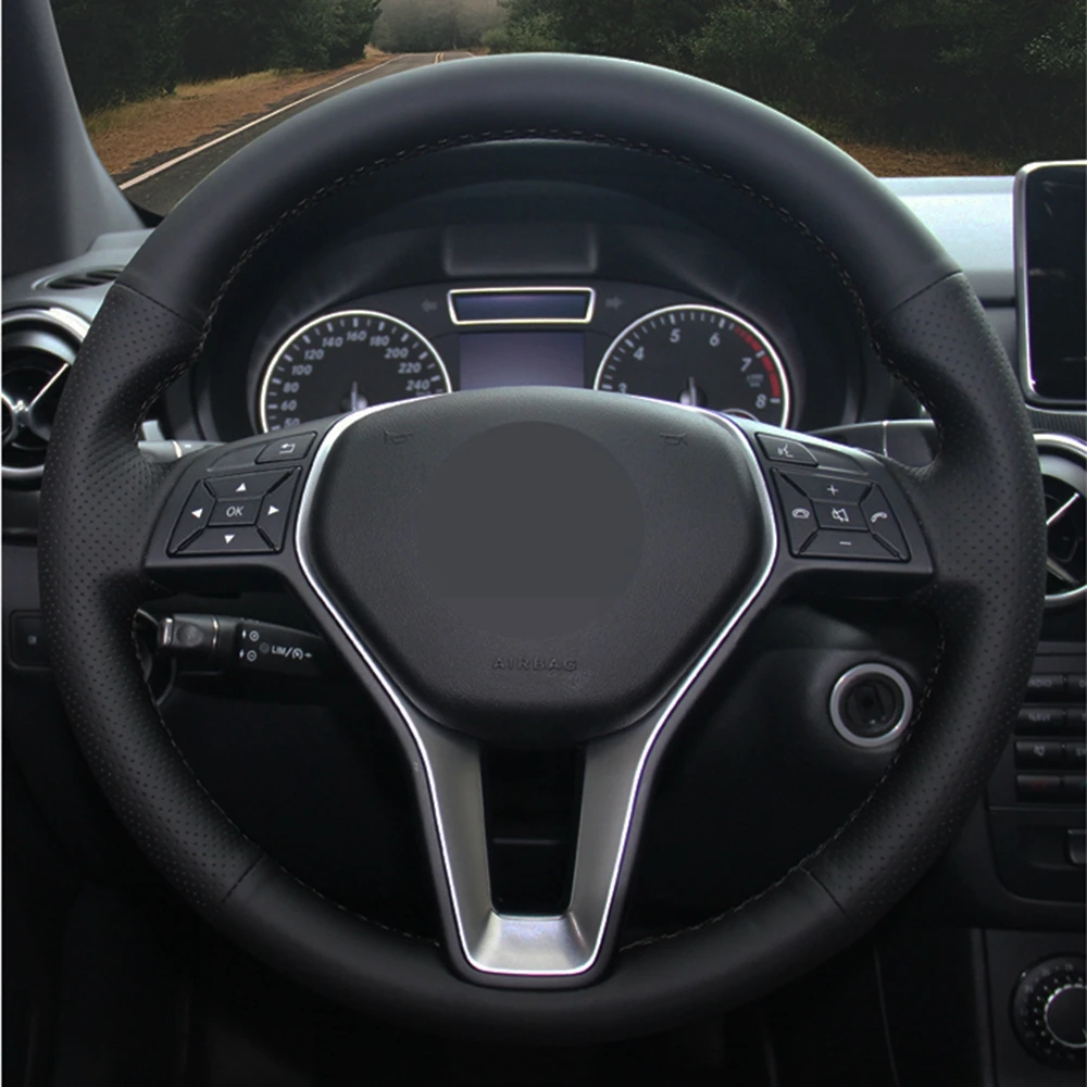 Чехол рулевого колеса автомобиля черная искусственная кожа ручной работы для