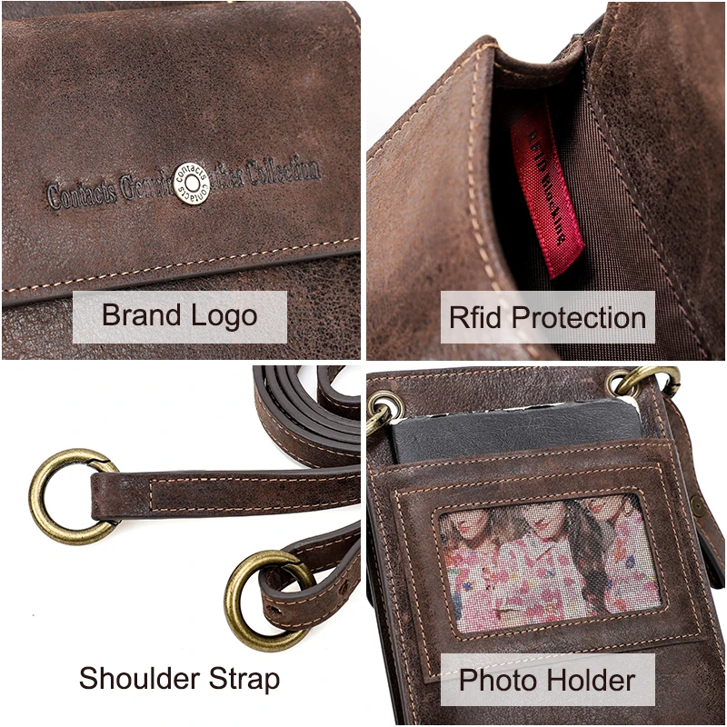 

Contact's Crossbody Bags For Women Genuine Leather Shoulder Bag Fashion Small Phone Pocket Handbag Long Wallet High Quality