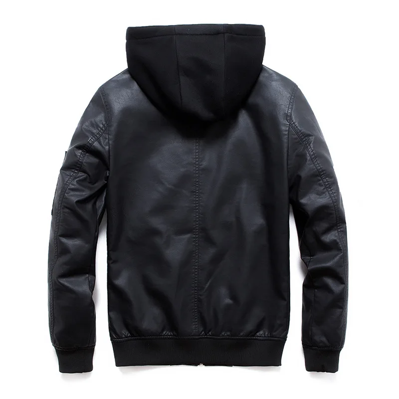 Мужская кожаная куртка уличная с капюшоном искусственная ( ый) куртки для мужчин
