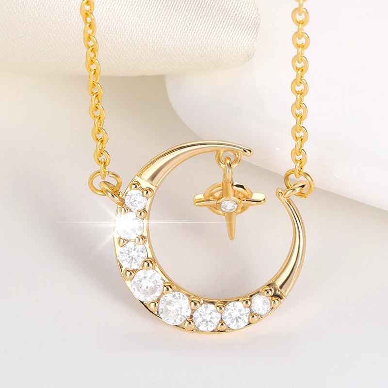 

Romantic Sweet Moon Star Cubic Zircon Jewelry on the neck Necklace For Woman Aesthetic Crescent Clavicle Chain Pendant Necklaces