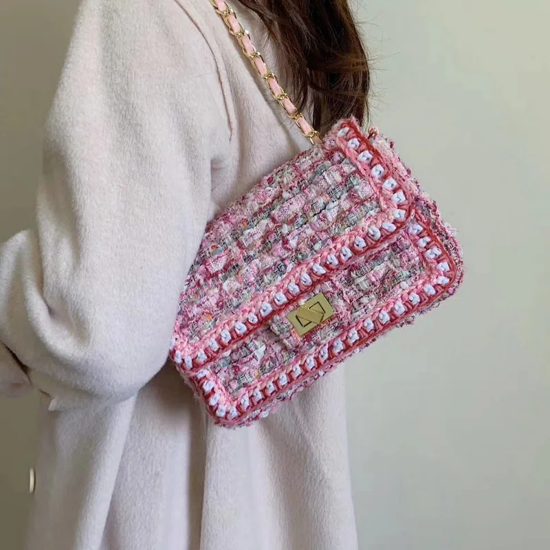 

Winter Women Flap Handbag Small Mini Square Messenger Bag Lady Wool Crossbody Bag with Chain Gilr Fashion Underarm Bag Purse Bag