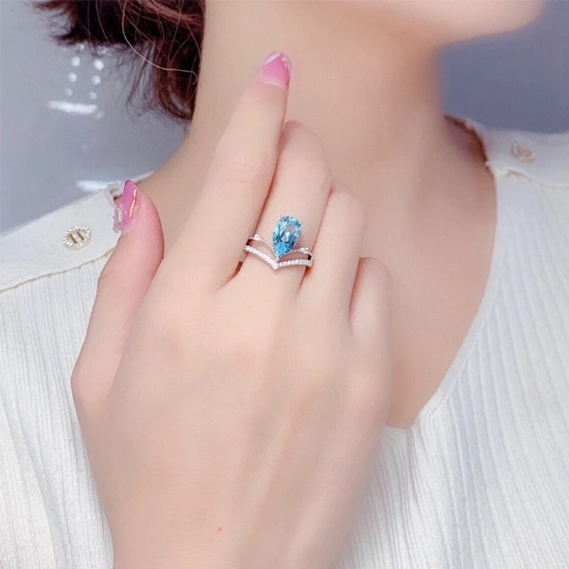 

Fashion Water Drop Pear Shaped Open Ring Zircon Crystal Luxury Finger Rings Girls Lovers Mom Party Wedding Engagement Gift