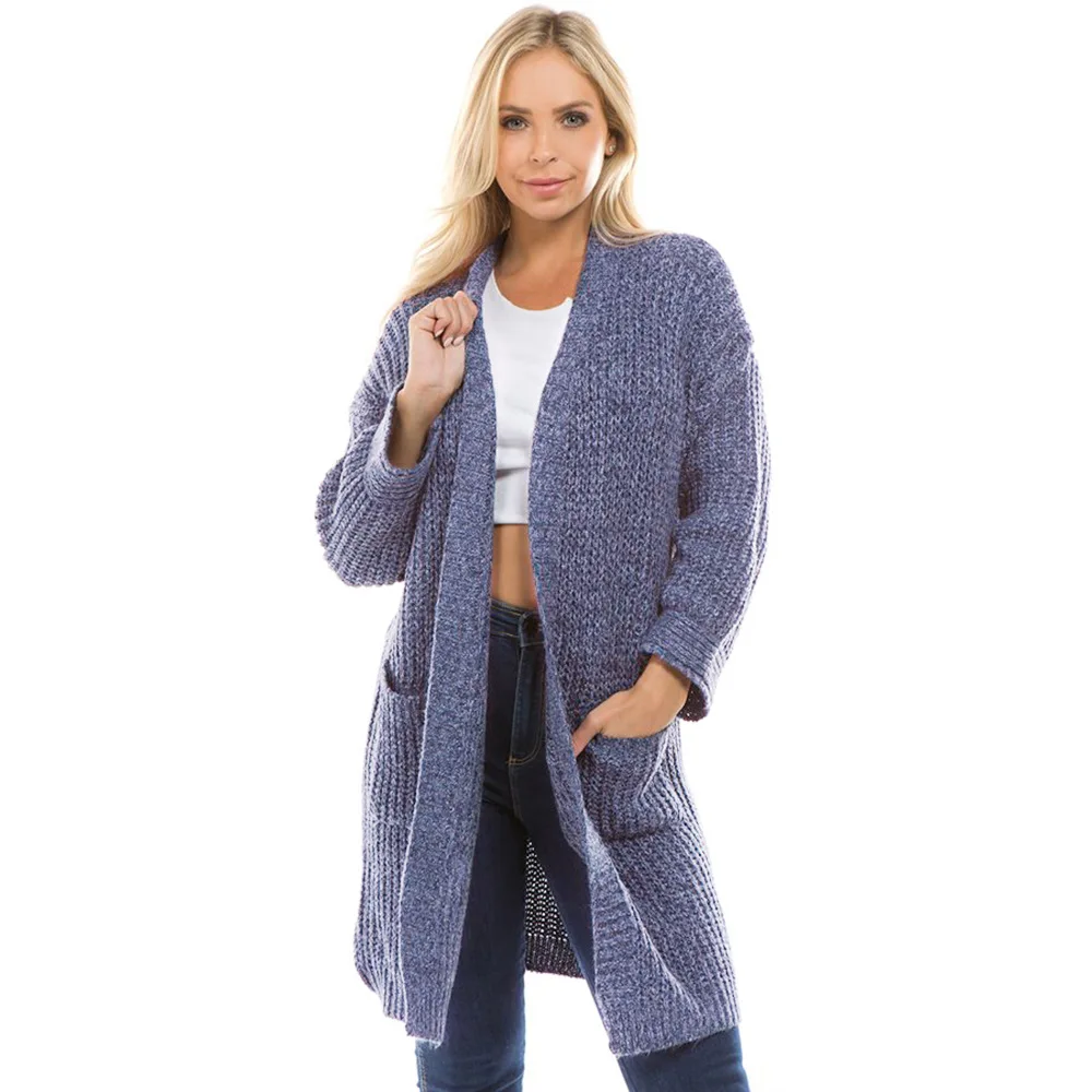 Новинка Осень зима 2019 стильный длинный вязаный кардиган цветной свитер с