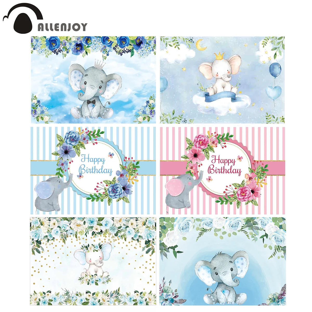 

Allenjoy elephant baby shower birthday party backdrop photocall decorations floral boy girl photography customize background