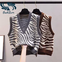 backstrom women sweater vest zebra pattern sweater autumn winter fashion loose knitted vest v neck all match sleeveless sweater