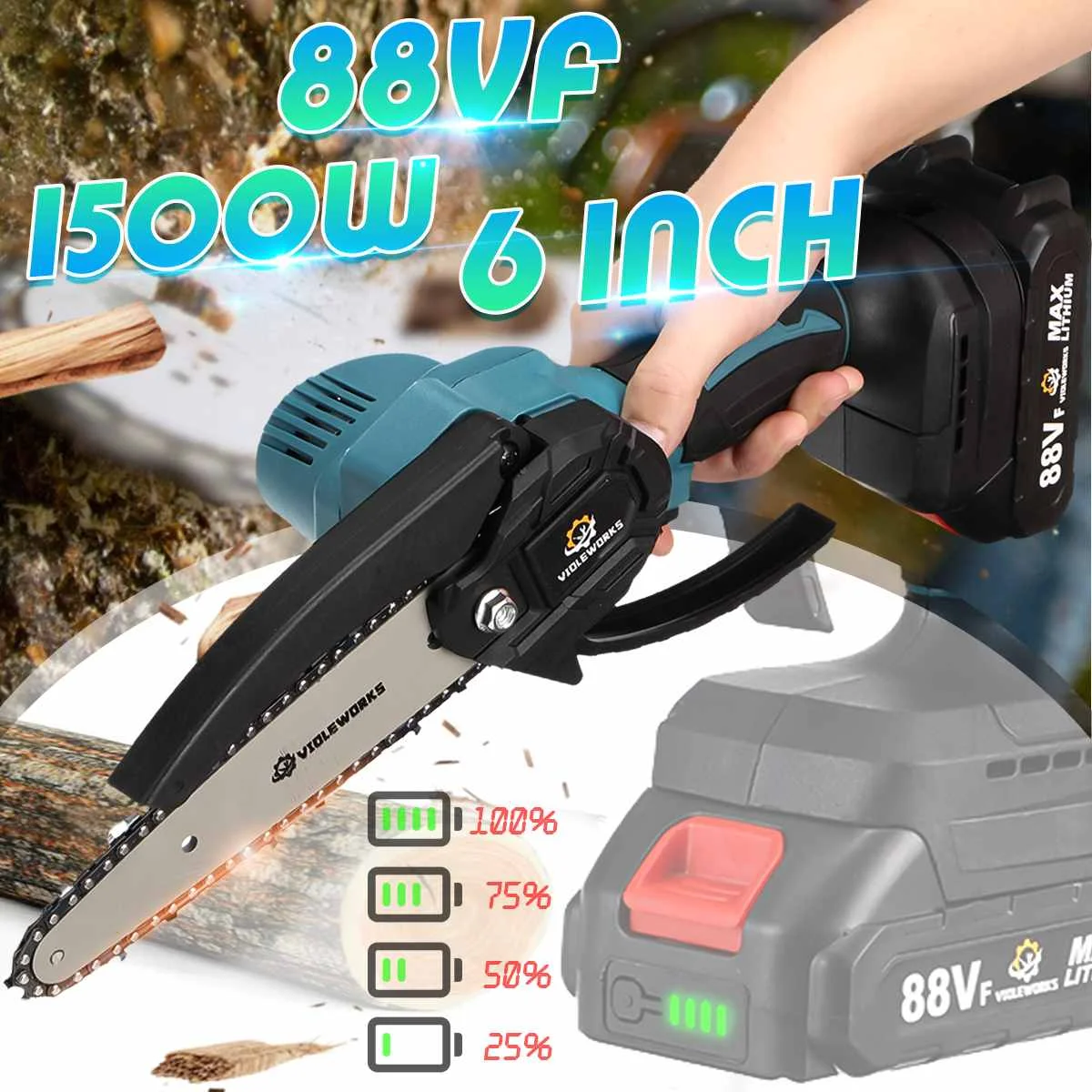 6 дюймовая мини Электрическая цепная пила с Батарея индикатор 1500W 88V