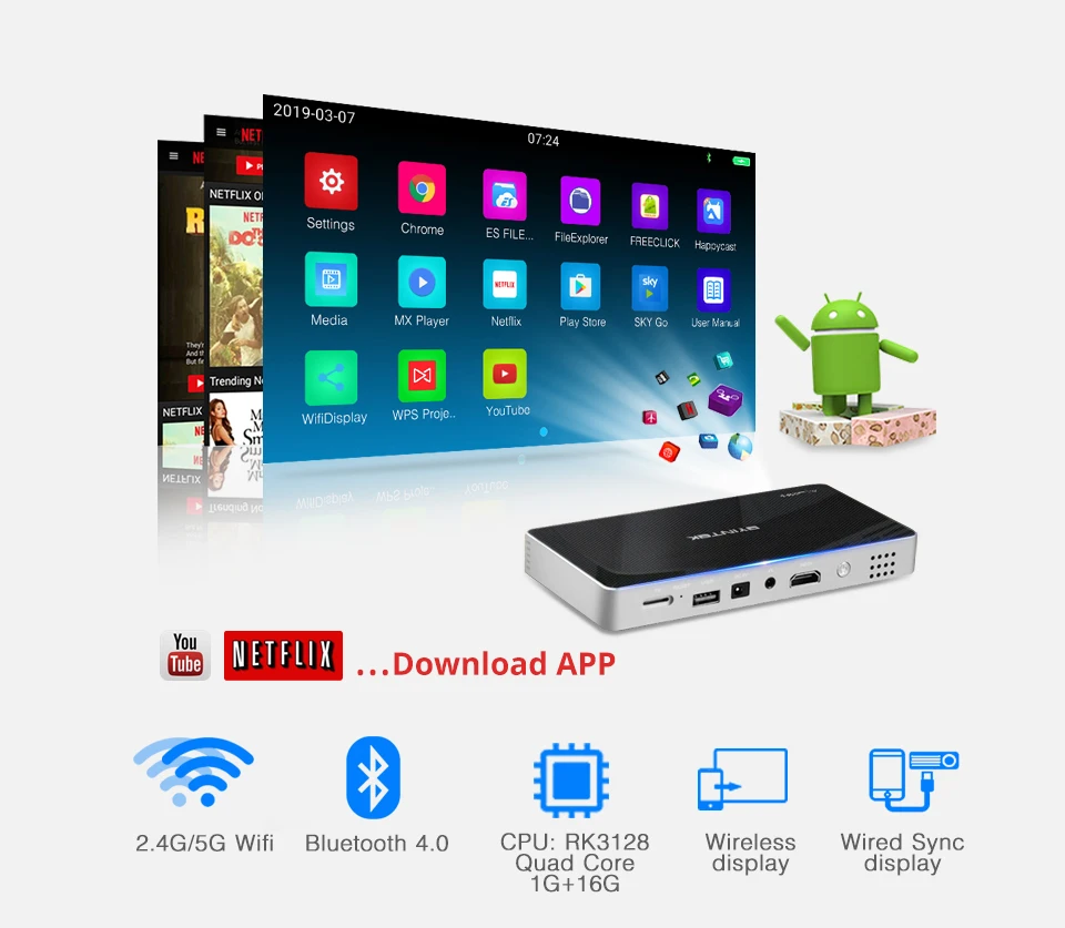 BYINTEK UFO P10 Портативный Умный домашний кинотеатр Android 7.1.2 OS Wifi мини HD светодиодный dlp проектор для Full 1080P MAX 4K для Iphone 11