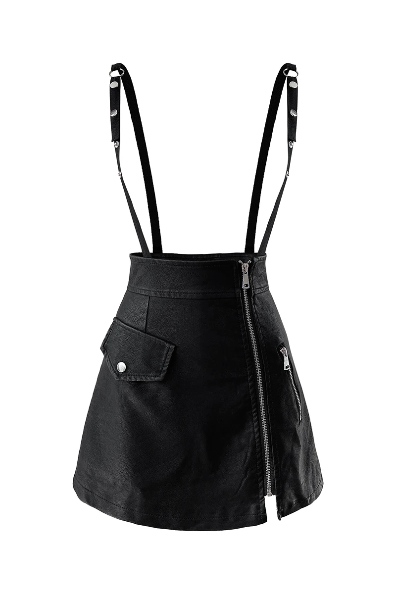 

[DEAT] Black Strap Skirt Women Short Temperament High Waist A-line With Belt PU Leather For Women 2021 Spring And Summer GX819