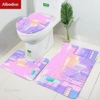 aiboduo 5080cm 3pcsset toilet lid cover set non slip carpet pink japanese street bath mat girly home decoration restroom rug