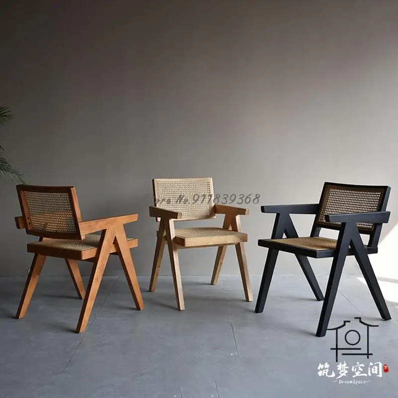 Nordic ins solid wood rattan chair designer Chandigarh log dining net red light luxury backrest lounge | Мебель