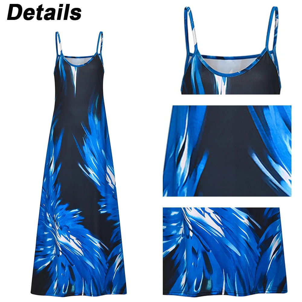 

Boho Long Dress Women Casual Deep V Neck Spaghetti Strap Maxi Dress 2021 Summer Fashion Ankle-Length Tie-Dye Printed Dresses D30