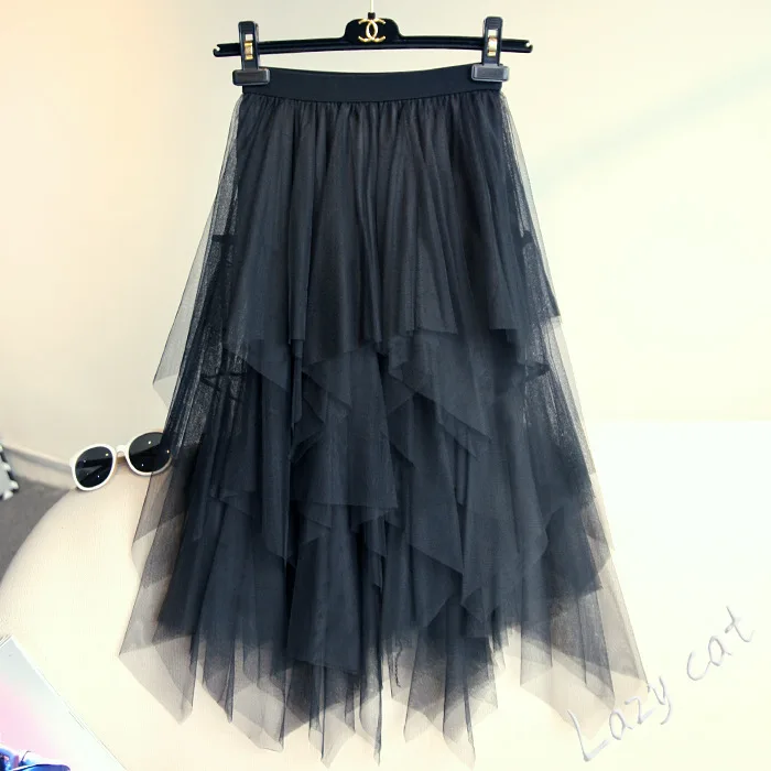 

Spring and Summer New Style Irregular Mesh Stitching Skirt Mid-length Skirt Women