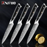 xituo 5 inch damascus steel steak knife g10 handle kitchen knife set home kitchen dinner damascus meat cleaver knives