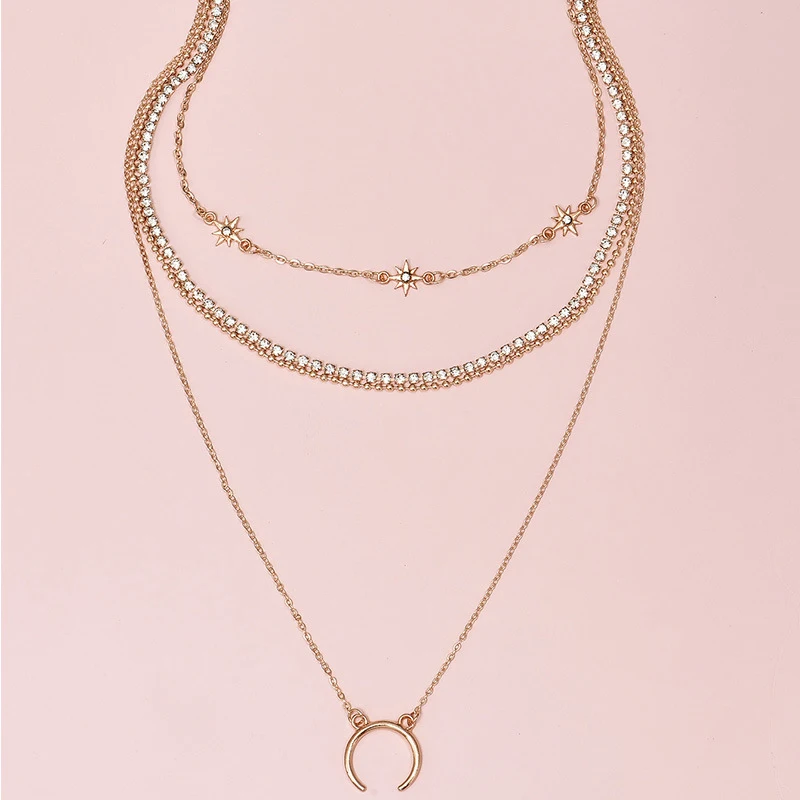 

XNMY Multilayer Luxury Rhinestone Clavicle Chain Necklaces Sun Pendant Choker Necklace Fashion Women Jewelry Accessories