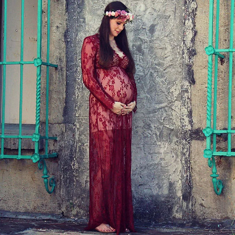 Кружевное платье макси с длинным рукавом для беременных фотосессии женщин v
