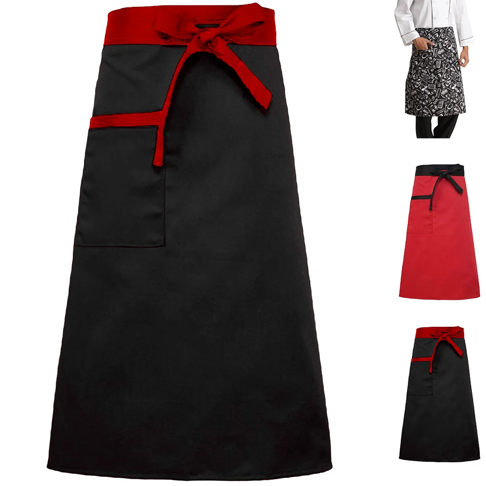 

Kitchen Cooking Apron Solid Color Half-Length Short Waist Apron with Pocket Catering Chef Waiter Bar Apron Kitchen Supplies