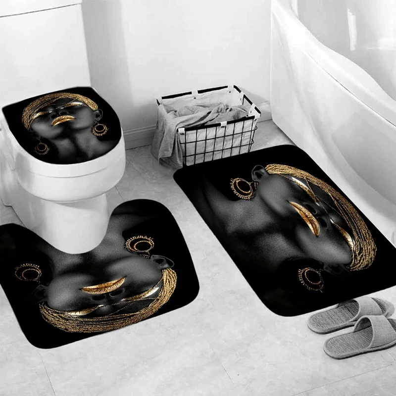 

MLGB Shower Curtains African Black Girl Women with Golden Lips Curtains for Bathroom 3D Printing Waterproof Home Decor