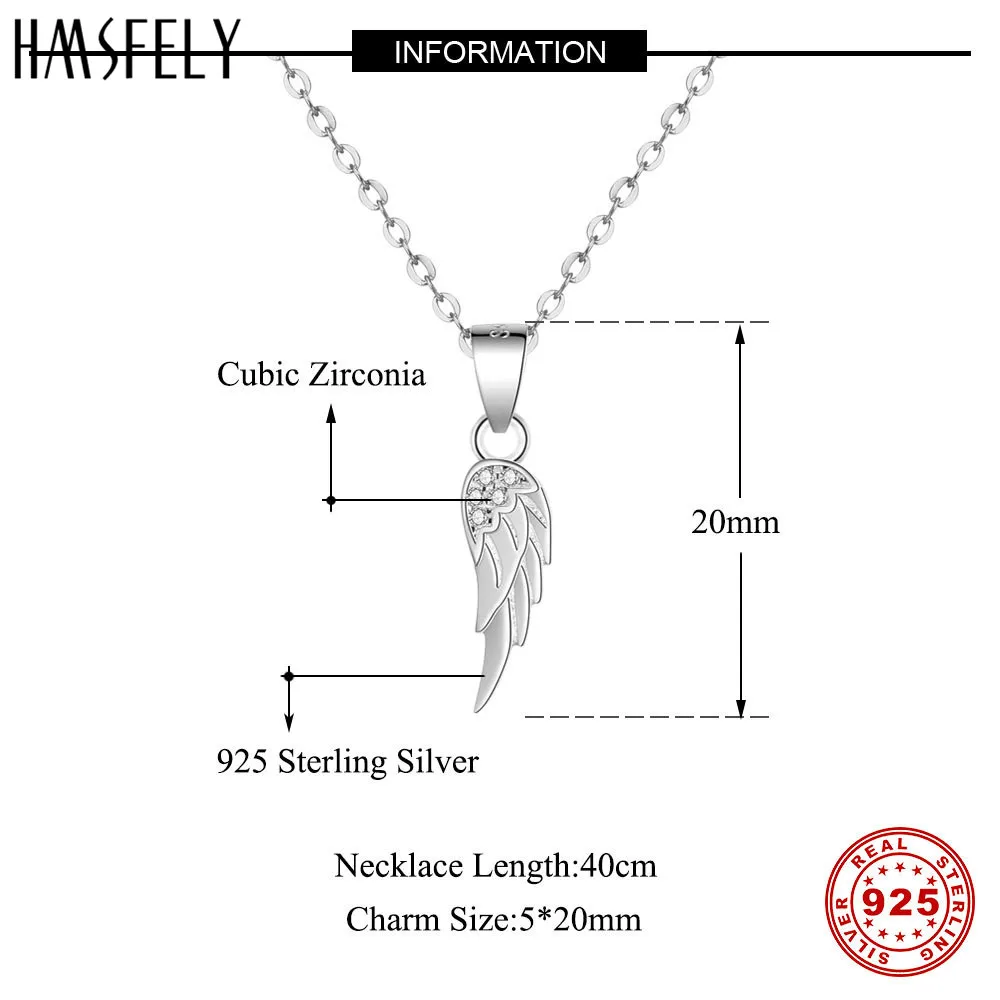 HMSFELY Real 925 Silver Wing Pendant Female Necklace Jewellery For Gift Luxury Women Zircon Feather Necklaces Jewelry 40cm | Украшения и