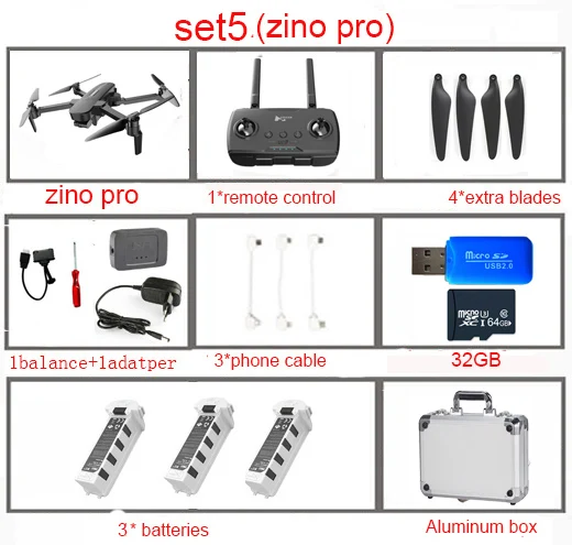 HUBSAN Zino Pro gps 5G Wi-Fi 4 км FPV Дрон р/у вертолет со стальным корпусом в формате 4K UHD, Камера 3-осевому гидростабилизатору 2,4 ГГц Беспроводной RC Дрон Квадрокоптер RTF - Цвет: set5