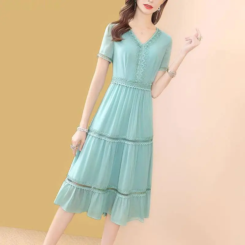 Женское шифоновое платье с V-образным вырезом и оборками повседневное элегантное