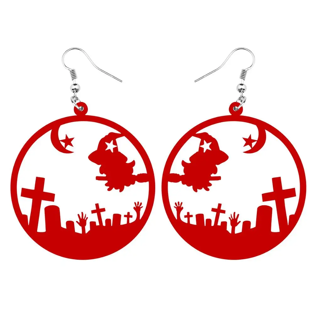 ARWA Acrylic Halloween Big Round Circle Hollow Broomstick Witch Grave Zombie Hand Cross Earrings Drop Dangle Girl Kid Charm Gift | Украшения