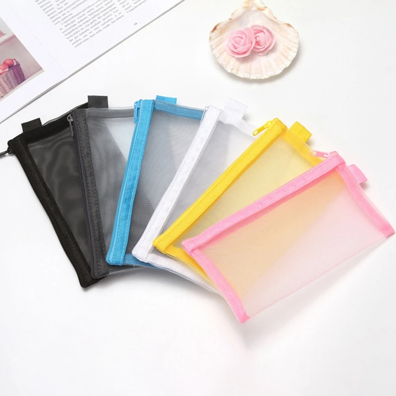 

Pouch Student Stationey Pen Bag Organizer Office School Supplies Simple Transparent Net Yarn Pencil Bag Clear Zipper Pen Case