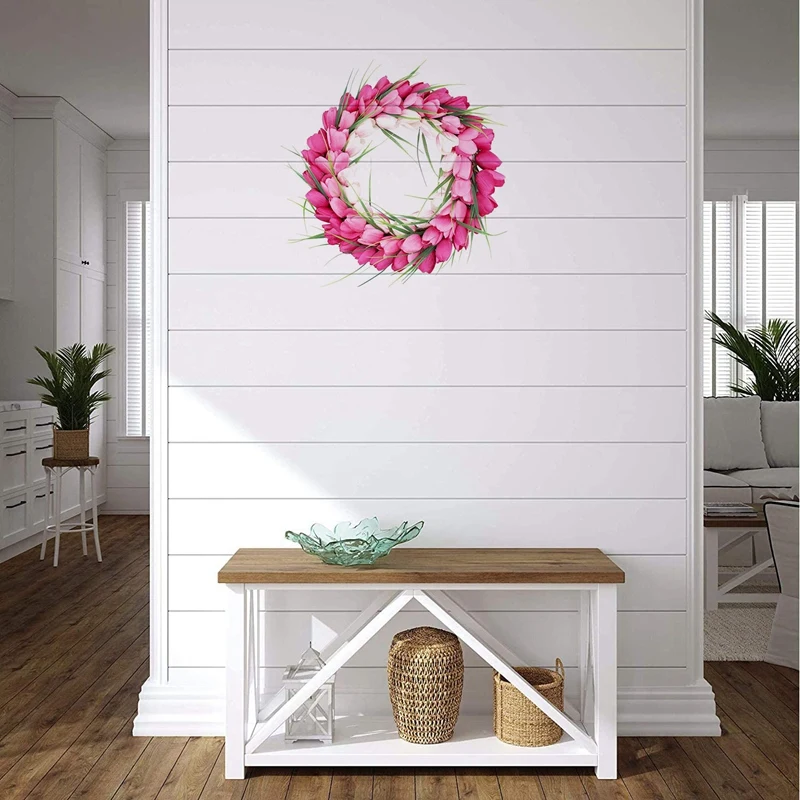 

Artificial Tulip Flowers Spring Wreath for Front Door Porch Farmhouse Patio Garden Wedding Party Wall Window Home Decor