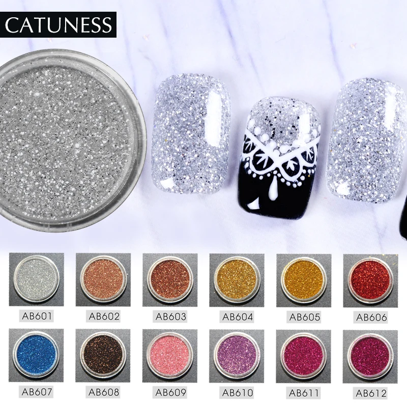 CATUNESS белый черный набор глитеров для ногтей пыль голографический лазер гель лака
