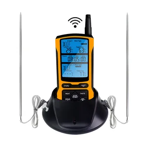 Беспроводной дистанционный термометр для духовки, измеритель температуры для мяса, барбекю, часы, таймер с двумя щупами из нержавеющей стали, 5 подсветки