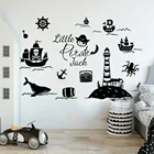 Виниловая наклейка на стену с изображением пиратов, маяков, лодки, мальчиков, детской комнаты, морских приключений, исследования, Настенная Наклейка для игровой комнаты