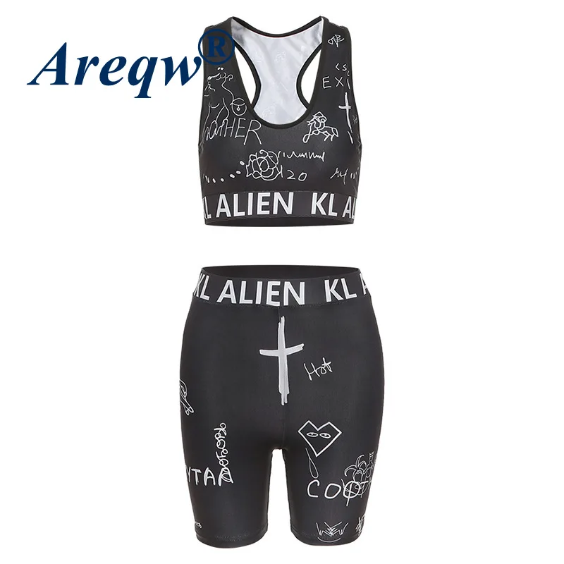 

2021 Summer New Sleeveless Print Sexy Low-Cut Navel Vest Yoga Fitness Two-piece Suit