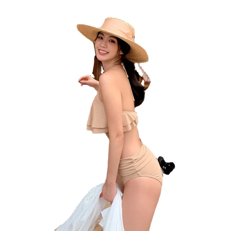 

Two Piece Swimsuit Swim Wear Bikini 2021 Women Swimwear Push Up Korean Ins Hot Sexy High Waist Print Polyester Sports Separate