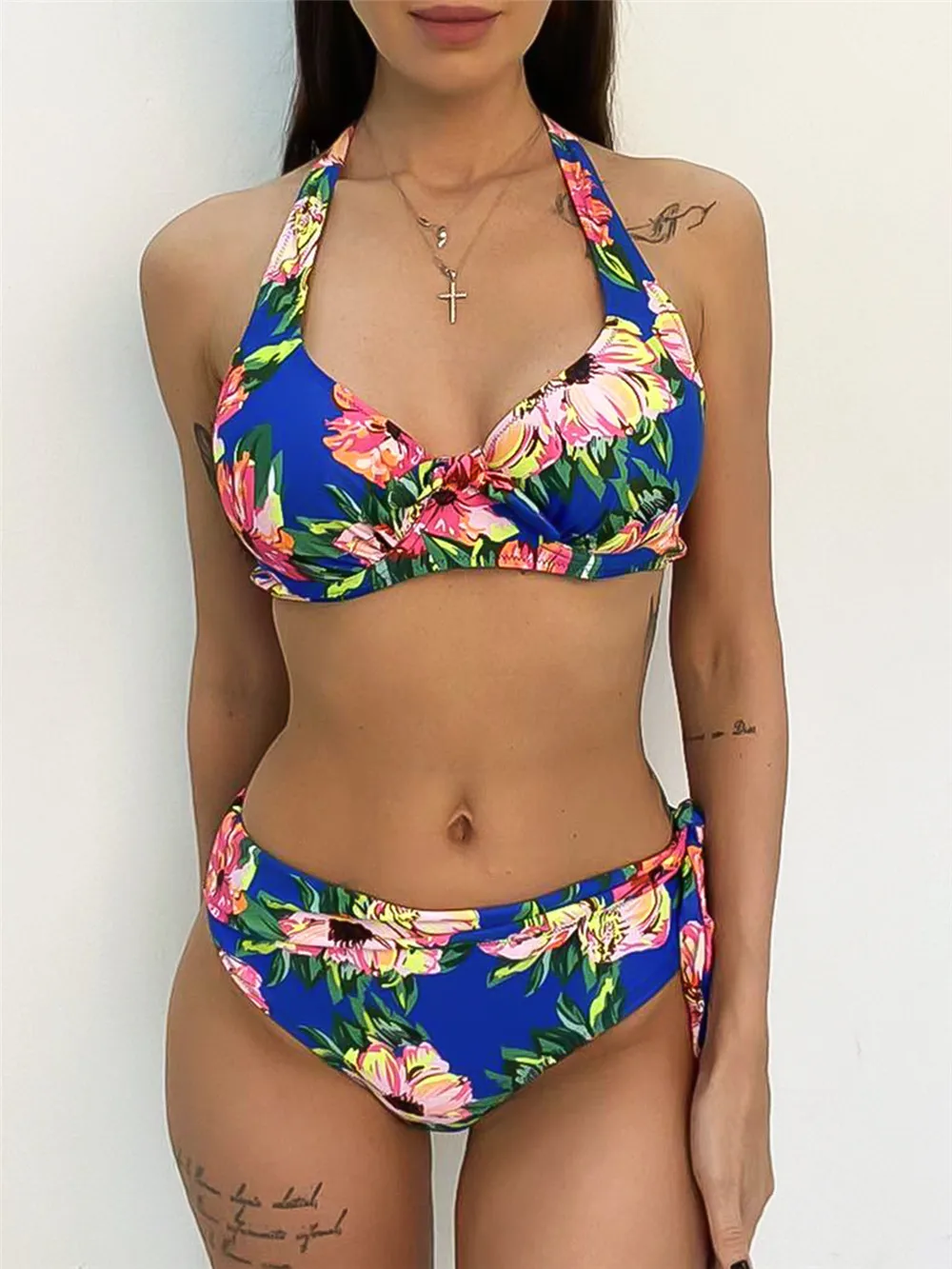 

Женские пикантные купальники большого размера XXL Цветочный комплект бикини пуш-ап с высокой талией пляжный купальник с большой грудью Мягк...