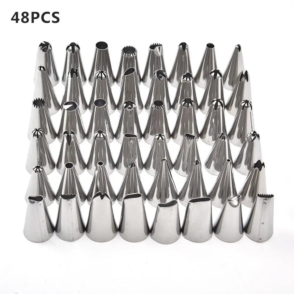 

48pcs/set Multi-type Cake Decorating Kit Icing Piping Nozzles Stainless Steel Flower Cream Pastry Tip Cupcake Cake Baking Tools