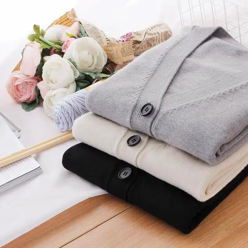

Knitted Cardigan Coat Plus Size Female Korean Version Loose and Slim Spring and Autumn Joker Temperament V Collar Lazy Style