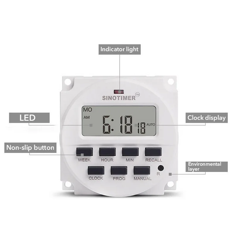 CN101A 12V 24V 110V 240V Цифровой ЖК дисплей Мощность программируемый таймер Выключатель с