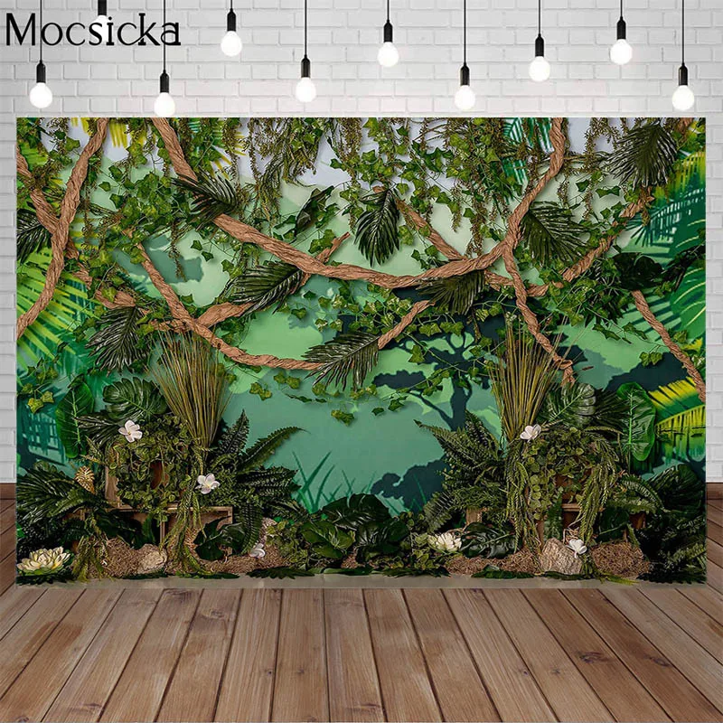 

Jungle Safari Photography Backdrops Spring Green Plants Wild One Newborn Baby Kids Birthday Cake Smash Photo Background Studio