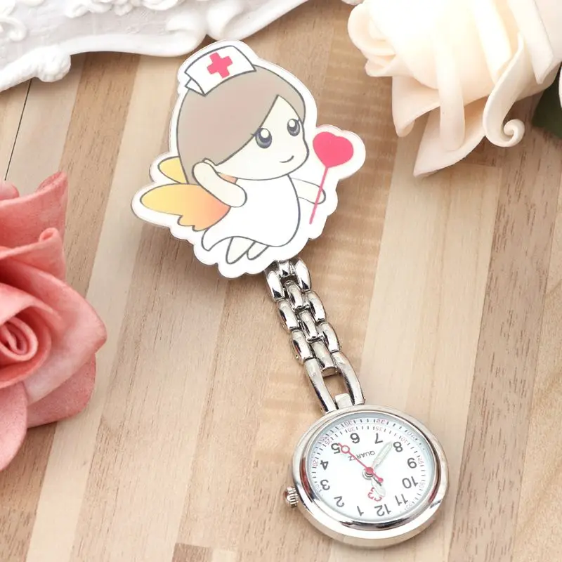 

L5YC Newly Nurse Watch Cartoon Angel Nurses Doctor Pocket Watch Hang Clip Portable Alloy Acrylic Medical 3D Cute Decoration Lady